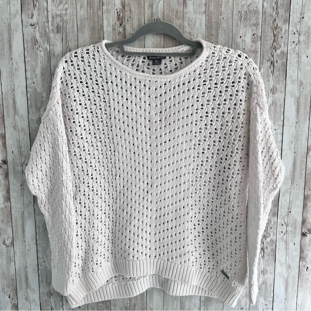 Eddie Bauer Women's White Cotten Open Knit Sweater Large